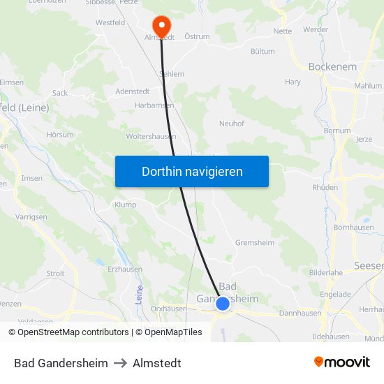 Bad Gandersheim to Almstedt map