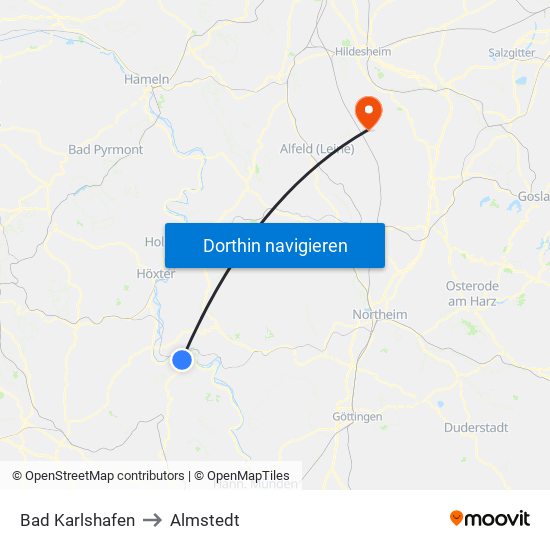 Bad Karlshafen to Almstedt map