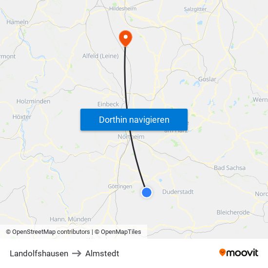 Landolfshausen to Almstedt map