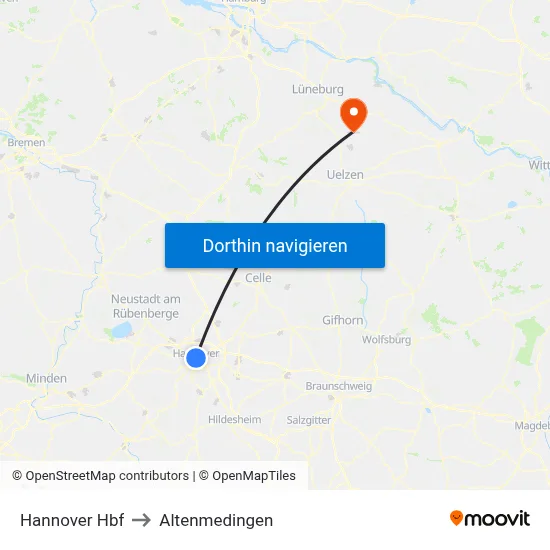 Hannover Hbf to Altenmedingen map