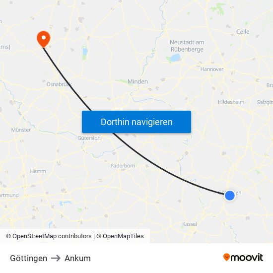 Göttingen to Ankum map
