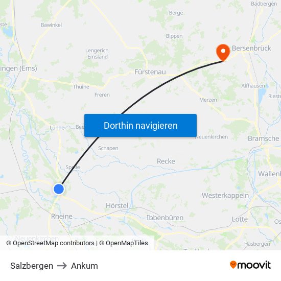 Salzbergen to Ankum map