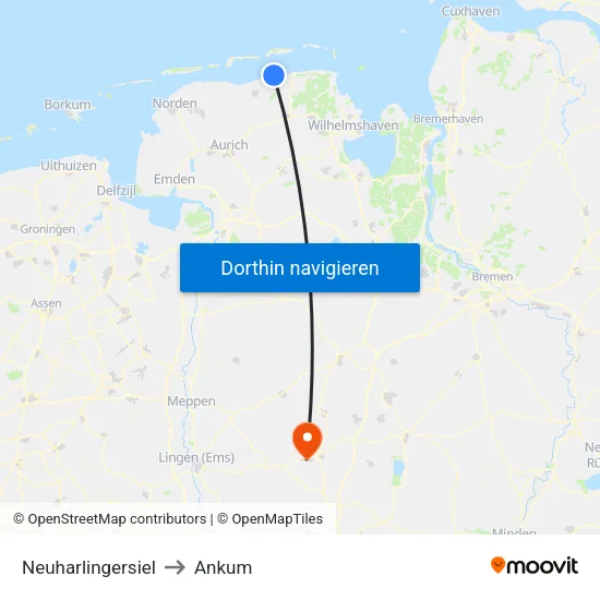 Neuharlingersiel to Ankum map
