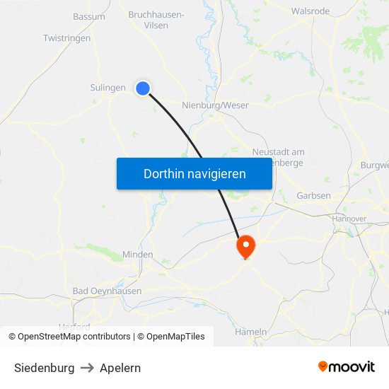 Siedenburg to Apelern map