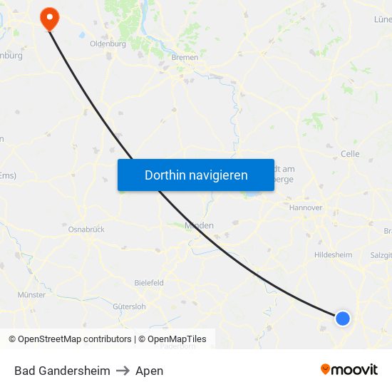 Bad Gandersheim to Apen map
