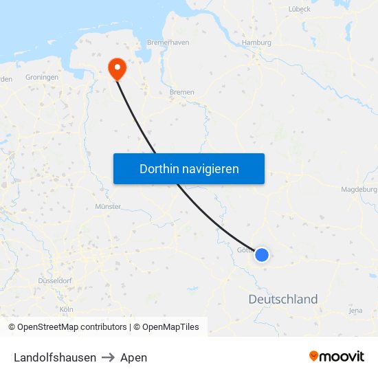 Landolfshausen to Apen map