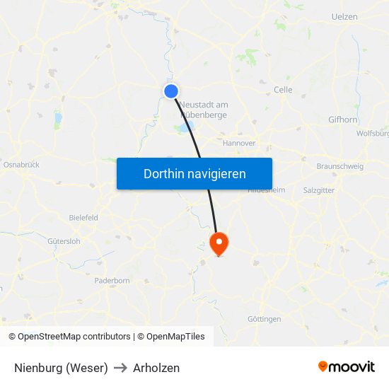 Nienburg (Weser) to Arholzen map