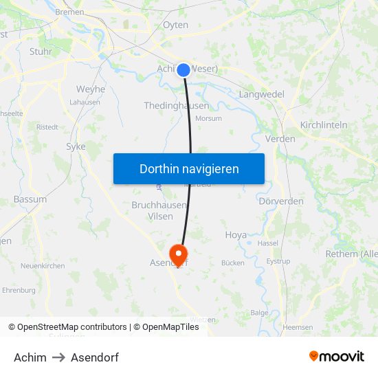 Achim to Asendorf map