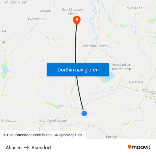 Ahnsen to Asendorf map