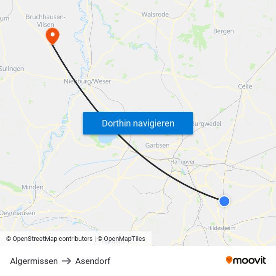 Algermissen to Asendorf map