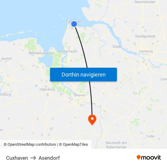 Cuxhaven to Asendorf map