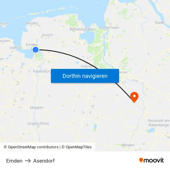 Emden to Asendorf map