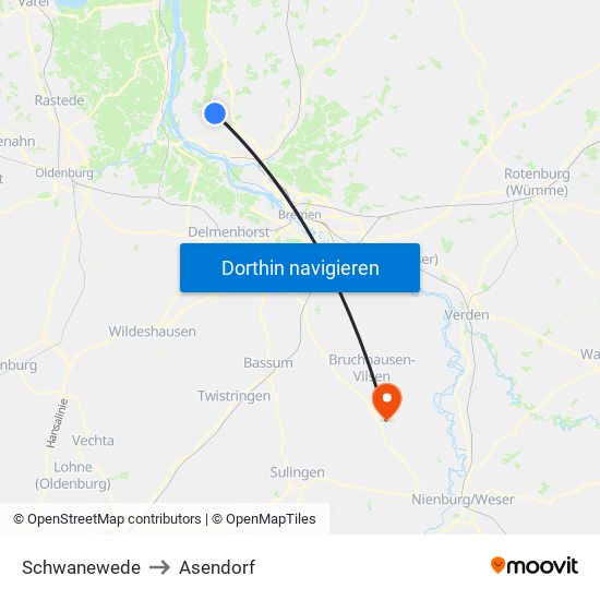 Schwanewede to Asendorf map