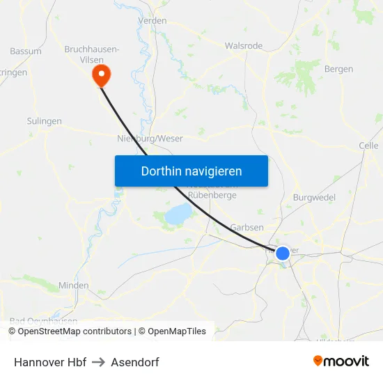 Hannover Hbf to Asendorf map