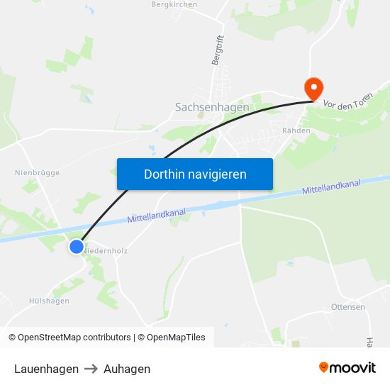Lauenhagen to Auhagen map