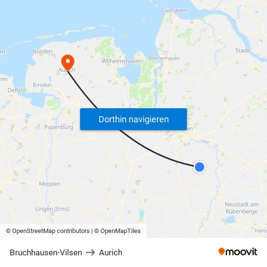Bruchhausen-Vilsen to Aurich map