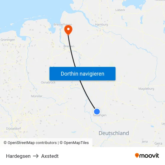 Hardegsen to Axstedt map
