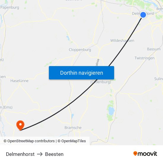 Delmenhorst to Beesten map