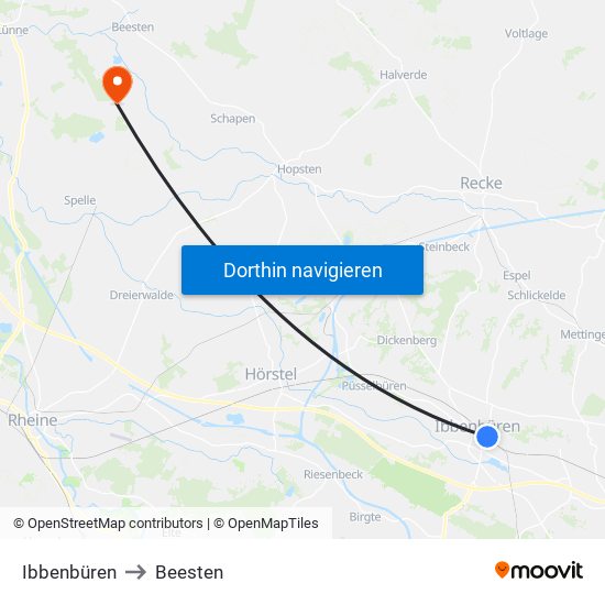 Ibbenbüren to Beesten map