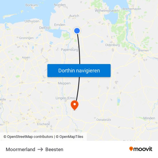 Moormerland to Beesten map