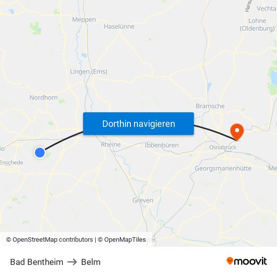 Bad Bentheim to Belm map