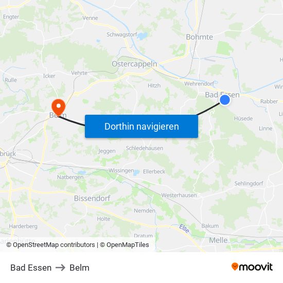 Bad Essen to Belm map