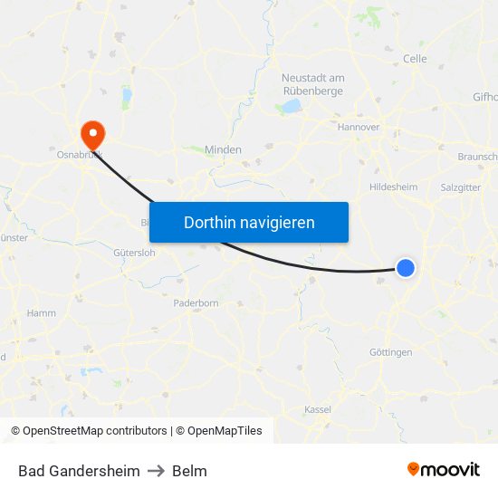 Bad Gandersheim to Belm map