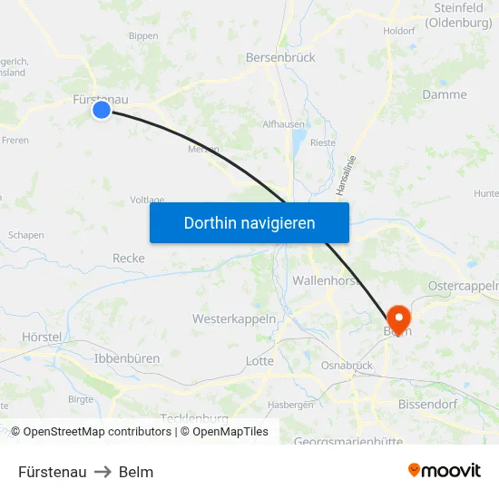 Fürstenau to Belm map