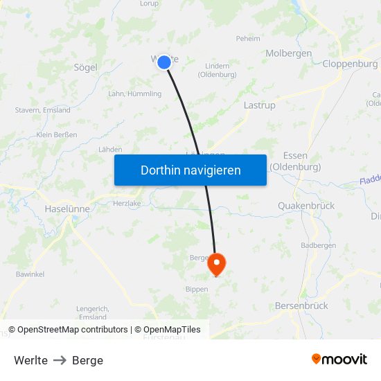 Werlte to Berge map