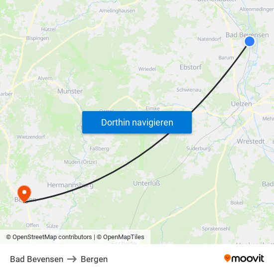 Bad Bevensen to Bergen map