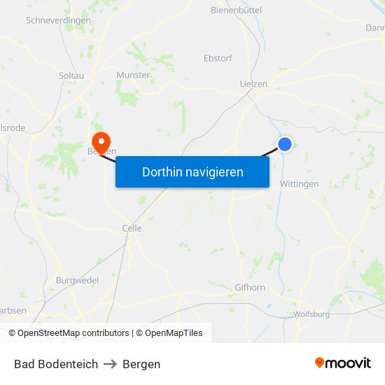 Bad Bodenteich to Bergen map