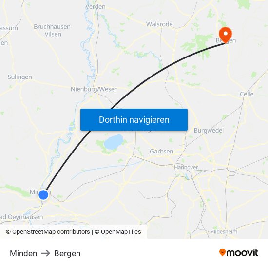 Minden to Bergen map