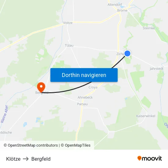 Klötze to Bergfeld map