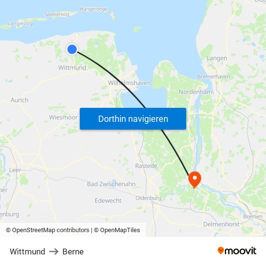 Wittmund to Berne map