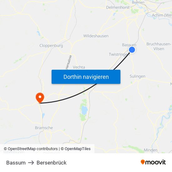 Bassum to Bersenbrück map