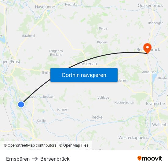 Emsbüren to Bersenbrück map