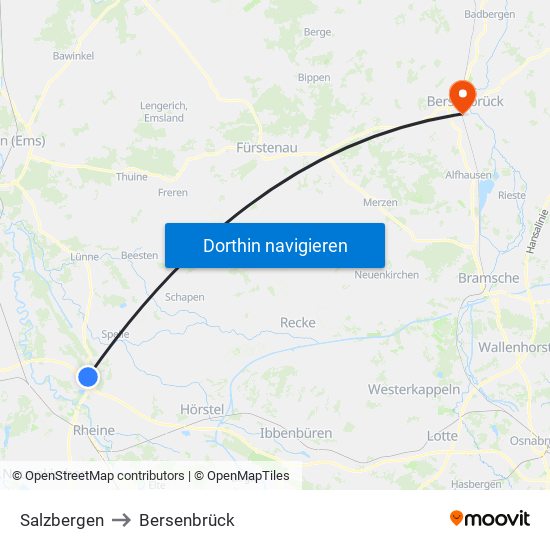 Salzbergen to Bersenbrück map