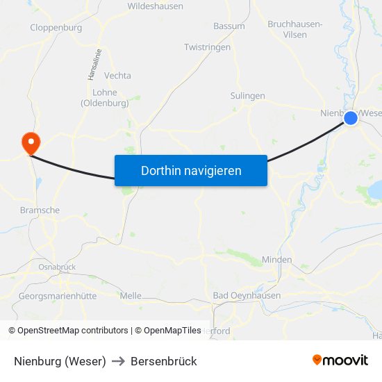 Nienburg (Weser) to Bersenbrück map