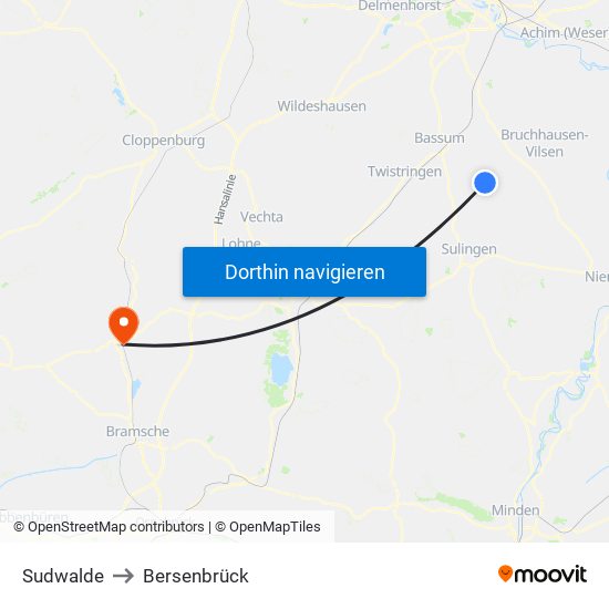 Sudwalde to Bersenbrück map