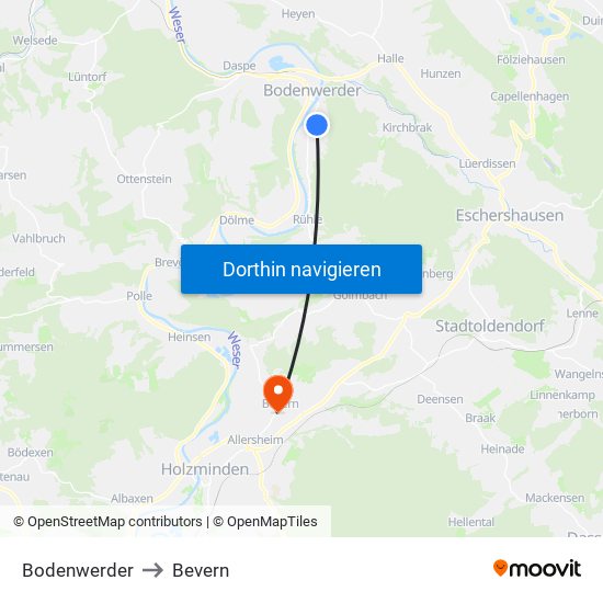 Bodenwerder to Bevern map