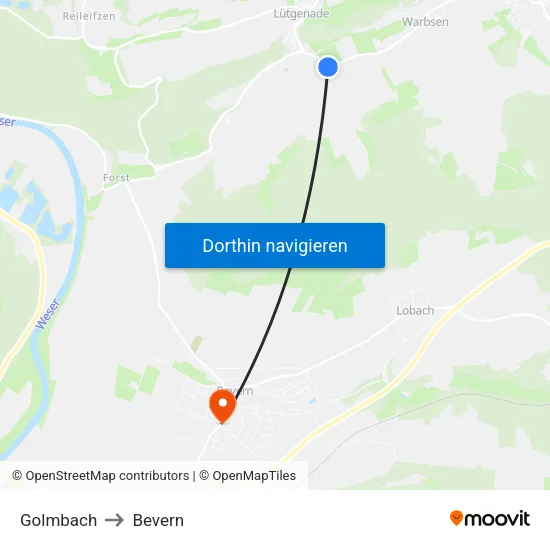 Golmbach to Bevern map