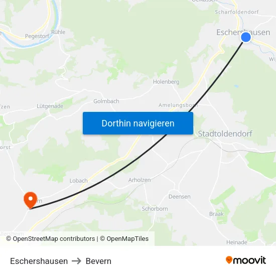 Eschershausen to Bevern map