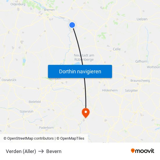 Verden (Aller) to Bevern map