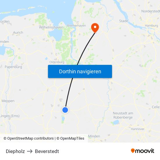 Diepholz to Beverstedt map