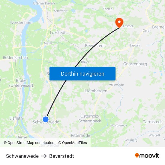 Schwanewede to Beverstedt map