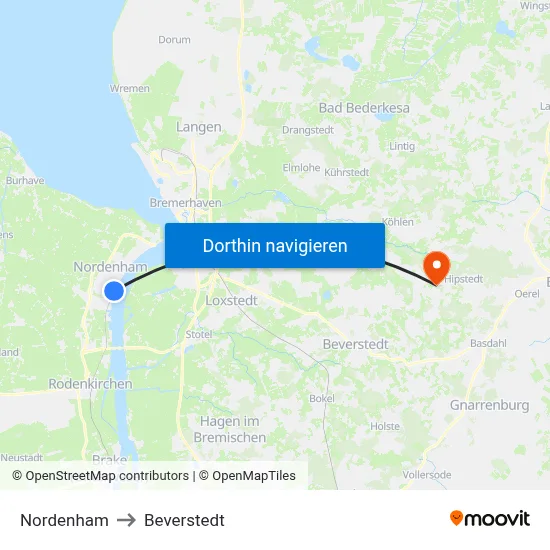 Nordenham to Beverstedt map