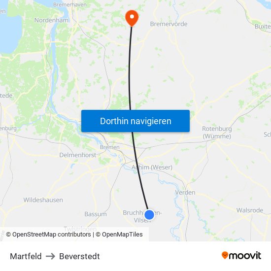 Martfeld to Beverstedt map