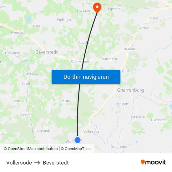 Vollersode to Beverstedt map
