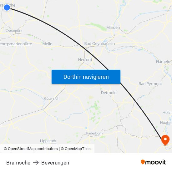 Bramsche to Beverungen map