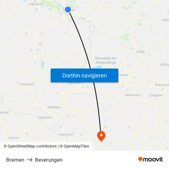 Bremen to Beverungen map